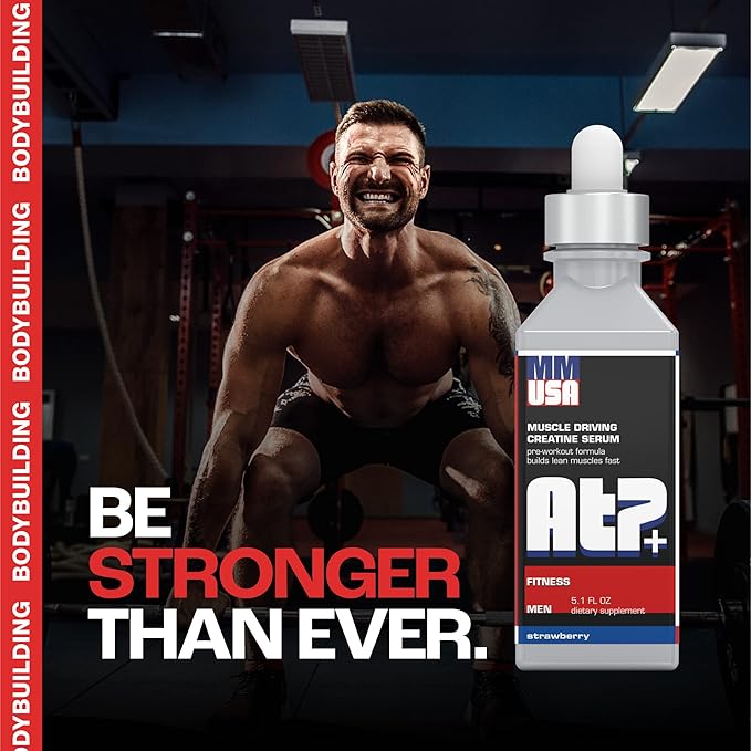 ATP+ for Men Pre-Workout Creatine Serum. Instant Energy, Power, Strength & Endurance. Boosts Muscle Growth, Bodybuilding Performance. with Amino Acids & Glucosamine. Strawberry, 5.1 Fl Oz
