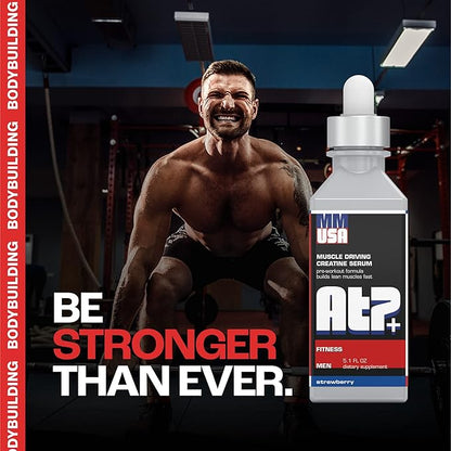 ATP+ for Men Pre-Workout Creatine Serum. Instant Energy, Power, Strength & Endurance. Boosts Muscle Growth, Bodybuilding Performance. with Amino Acids & Glucosamine. Strawberry, 5.1 Fl Oz