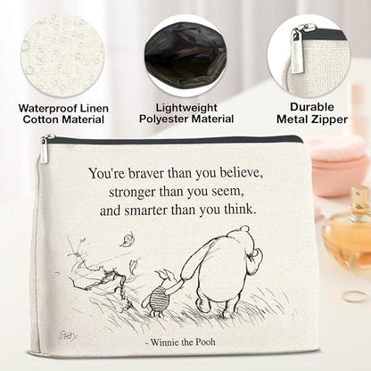 YeleY Inspirational Pooh Bear Gifts for Women Girls, Gifts for Women Girls Friends Sisters Daughter, Classic Pooh Bear Makeup Bag Friendship Cosmetic Makeup Bag