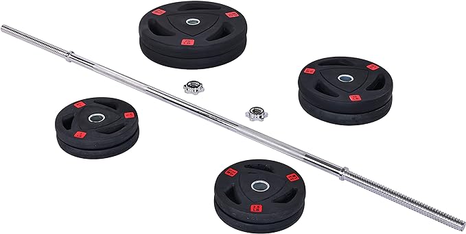 Signature Fitness Cast Iron Standard Weight Plates Including 5FT Standard 95-Pound Set (85 Pounds 10 Pounds