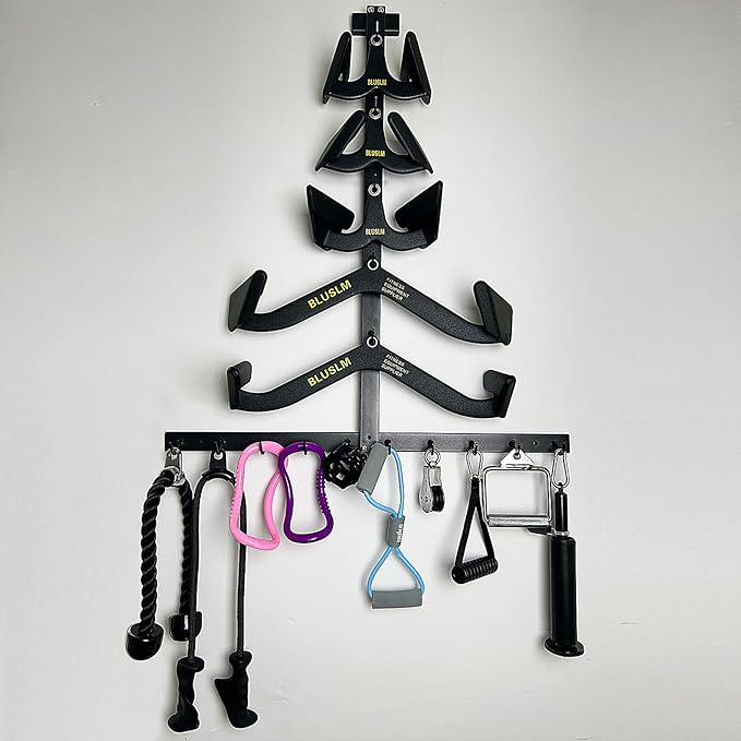 Gym Fitness LAT Pull Down Bar Storage Rack for Mag Grip - Heavy Duty A-Frame Stand for LAT Pulldown Attachments
