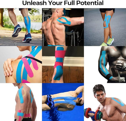 Kinesiology Tape precut (2 Rolls,40 Strips,2" X 10" Strips) Kinesiology Tape Waterproof Breathable Latex Free Tape for Ankle Wrists Knees Running Swimming Elastic Sports Activities Tapes(Beige)