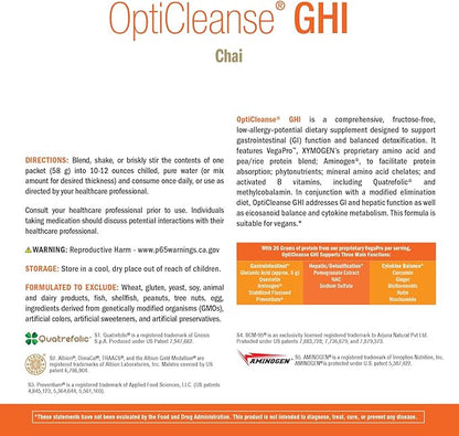 XYMOGEN OptiCleanse GHI Detox Cleanse - Vegan Protein Powder with Vitamins, Phytonutrients, Minerals to Help Detox - Cytokine Balance, Liver Detox + Gut Health Support - Chai (10 Packets)