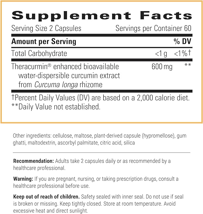 Integrative Therapeutics Theracurmin HP - High Absorption Turmeric & Curcumin Supplement - 27x More Bioavailable - Relief of Minor Discomfort Due to Occasional Overuse* - Vegan - 120 Capsules