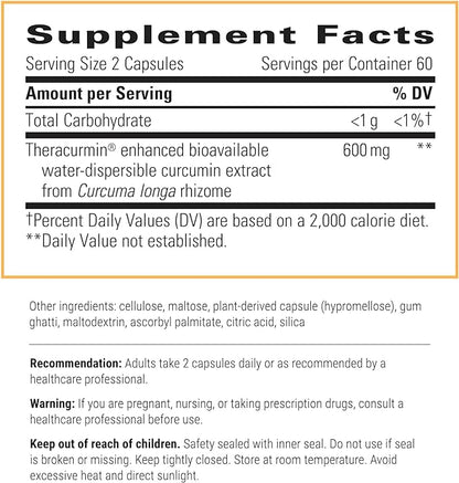 Integrative Therapeutics Theracurmin HP - High Absorption Turmeric & Curcumin Supplement - 27x More Bioavailable - Relief of Minor Discomfort Due to Occasional Overuse* - Vegan - 120 Capsules