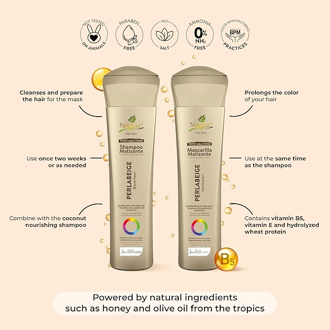 naissant Perla Beige Hair Purple Toning Mask | Eliminates Brassiness | Neutralizes Yellow & Orange Tones | Paraben, Ammonia & Sulfate Free | Pro-Vitamin B5, Olive Oil & Honey (Perla Beige) 10.1 Fl Oz