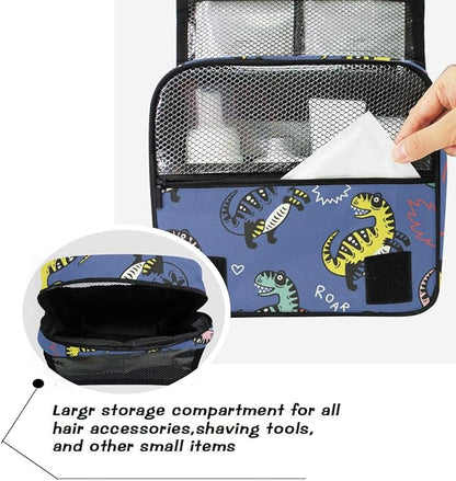 senya Hanging Travel Toiletry Bag Kit Boys Makeup Case Cosmetics Organizer for Men Women (Dinosaur Navy)