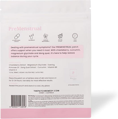 The Patch Remedy PreMenstrual Patch for Women - 30 Topical PMS Period Cycle Patches Containing Chasteberry Extract, Magnesium, Evening Primrose Oil, Dong Quai Extract, Curcumin, Vitamin B6 & E