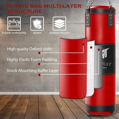 Punching Bag for Adults, 4ft Heavy Boxing Bag Set with 12 OZ Gloves for MMA Karate Kickboxing Boxing - Unfilled