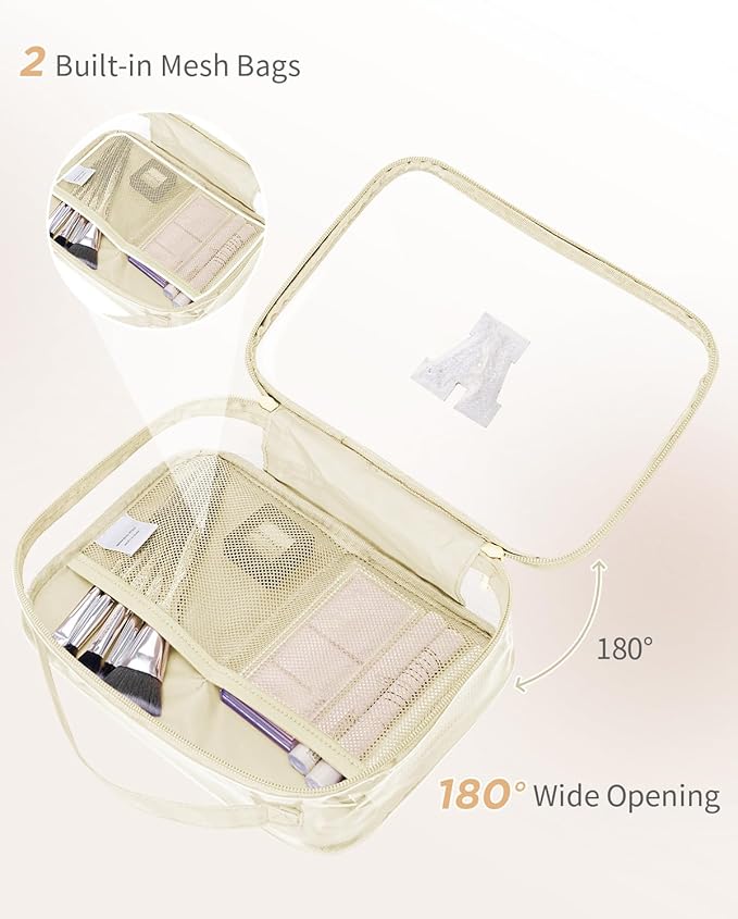 Wandering Nature Clear Makeup Bags 2 Pack Personalized Initial Makeup Pouch Preppy Small Cosmetic Pouch Organizer Travel Toiletry Bag, Birthday Gifts for Girlfriend Women