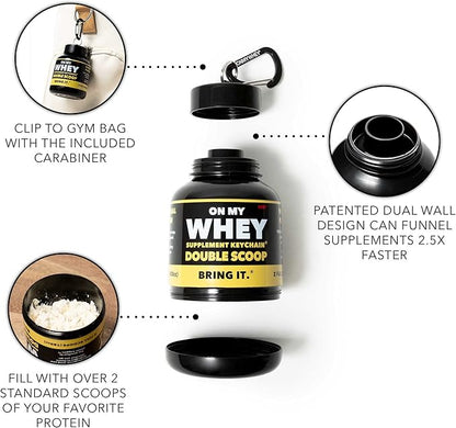 Protein Powder Container To Go - Travel Water Bottle Funnel For Mixes, Portable Pre Workout Supplement Containers & Dispenser Funnels, Mini Preworkout Supplements Holder Keychain Bottles