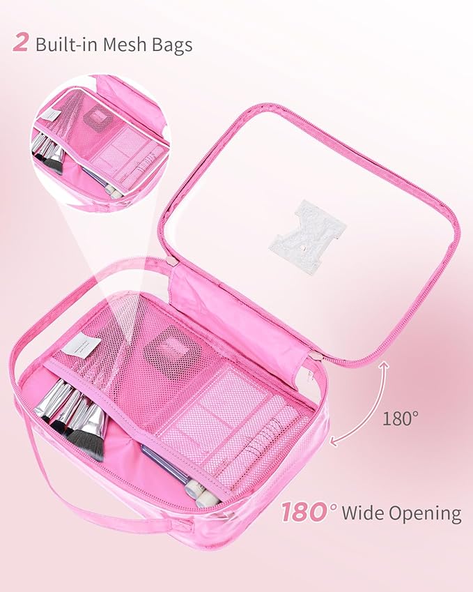 Wandering Nature Clear Makeup Bags 2 Pack Personalized Initial Makeup Pouch Preppy Small Cosmetic Pouch Organizer Travel Toiletry Bag, Birthday Gifts for Girlfriend Women