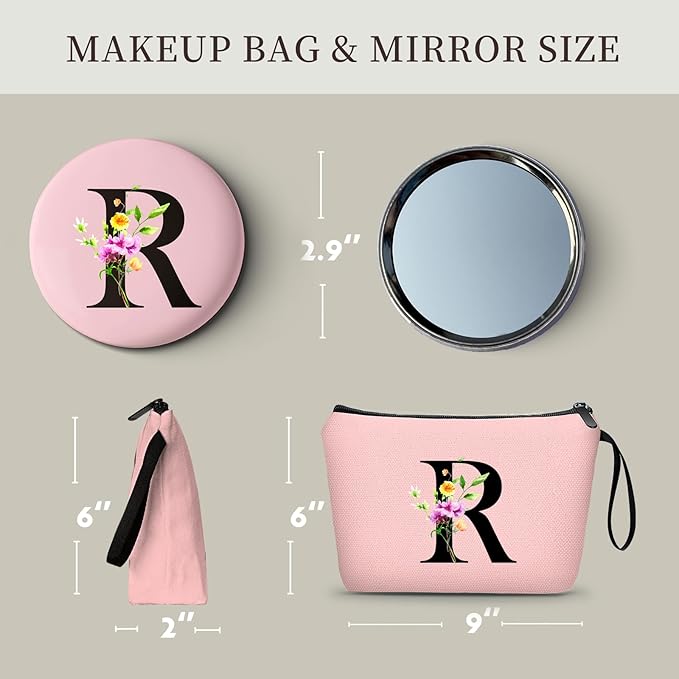 SEAMOON Women Birthday Maid of Honor Monogrammed Gifts for Bride Bridesmaid Sister Friend Her Teacher Makeup Cosmetic Bag with Mirror Mothers Day Christmas Graduation R