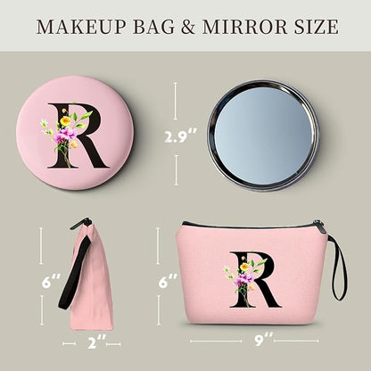 SEAMOON Women Birthday Maid of Honor Monogrammed Gifts for Bride Bridesmaid Sister Friend Her Teacher Makeup Cosmetic Bag with Mirror Mothers Day Christmas Graduation R