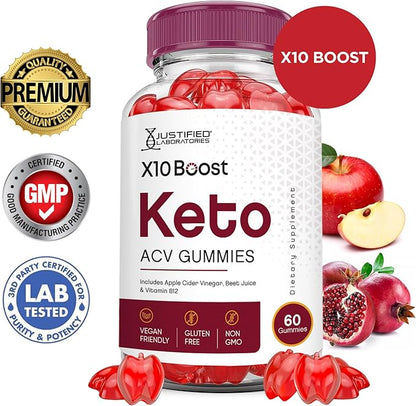 X10 Boost Keto ACV Gummies Advanced Formula 1000MG X 10 Boost Keto Gummies Apple Cider Vinegar Boost Formulated with Pomegranate Beet Juice Powder B12 Vegan Non GMO 60 Gummys