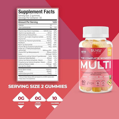 Complete Women's Multi - with Boron, Vitamin K2, B12, A and More for Women Health - Easy to Chew - Non GMO, Gluten Sugar Free - Pineapple & Peach Flavored Gummy Vitamins, 60 Count