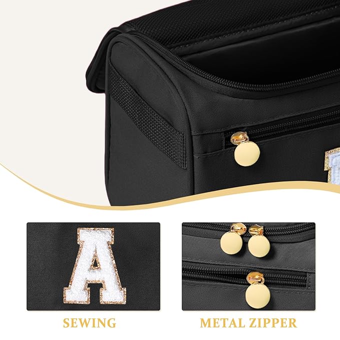 COSHAYSOO Hanging Travel Toiletry Bag for Women Toiletries Makeup Personalized Traveling Size Summer Vacation Essentials Monogrammed New Mom Mother to be Gifts 25th 30th Birthday Gift for Her Black A