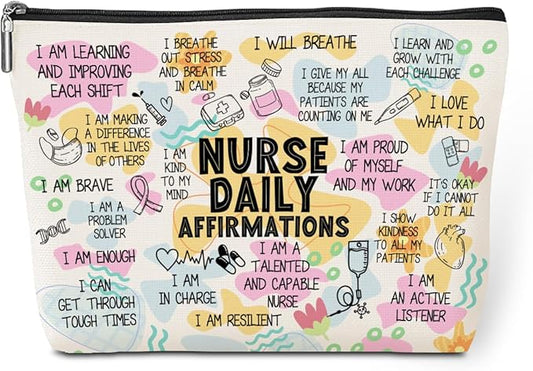 Daily Affirmations Makeup Bag Nurse Accessories for Work Nurse Gifts Nursing Student Essentials Inspirational Gifts for Women Female RN Nurse Coworker Birthday Friendship Nurse Day Travel Toiletry Bag