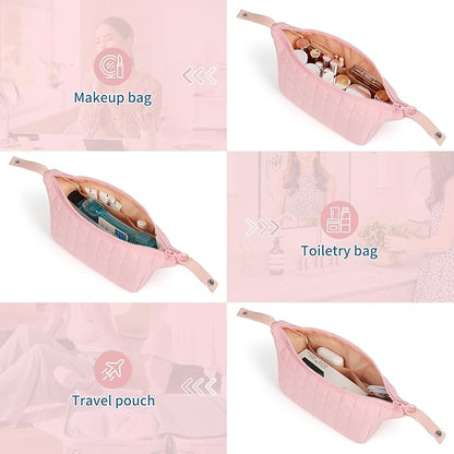 Makeup Bag Travel Cosmetic Bag for Women Girls, Zipper Make Up Pouch, Water-resistant Toiletry Bag, Portable Small Makeup Bag, Cosmetic Travel Tool Pouch, Pink