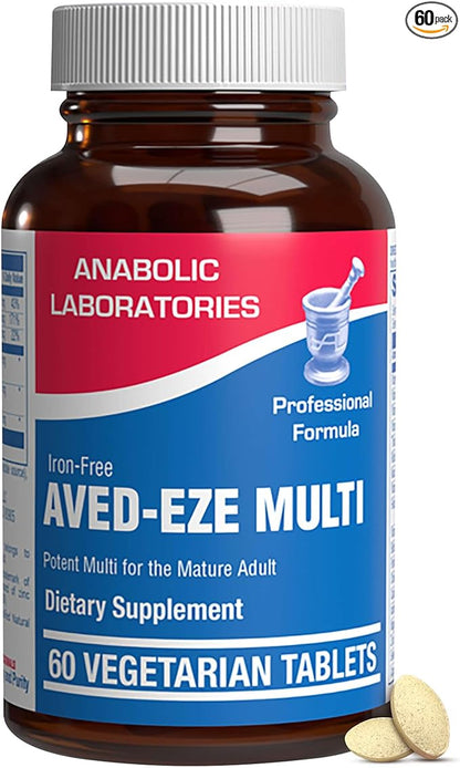 Iron Free Daily Multivitamin for Men and Women with Digestive Blend, 60 Tablets - AVED Eze Daily Multi Vitamin and Minerals Health Supplement - Vitamins A, C, D, E, Vitamin B Complex,