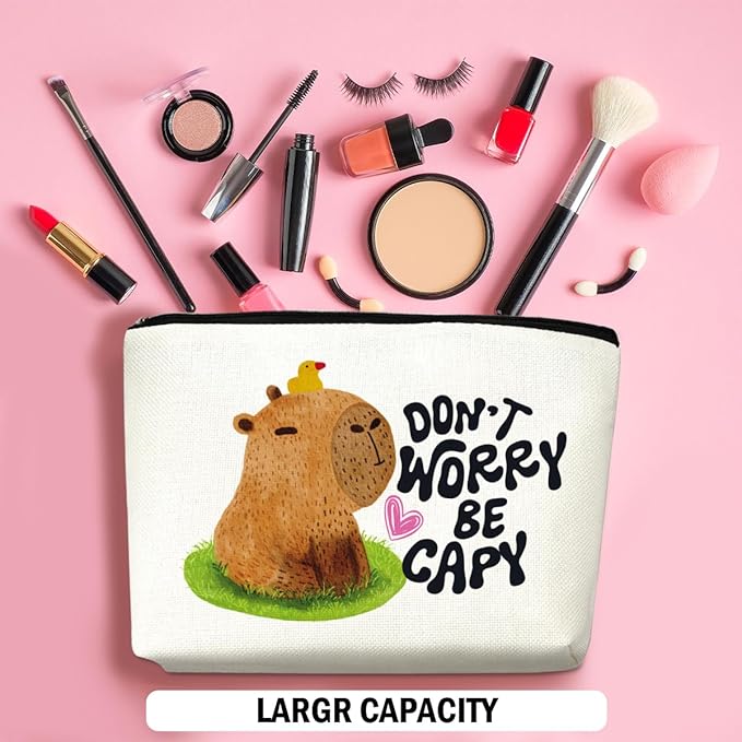 Funny Capybara Makeup Bag, Capybara Gifts for Women, Capybara Lovers Cosmetic Bag Travel Organizer Bags Makeup Pouch, Capybara Stuff Animal Lovers Gifts for Girls Sister Christmas birthday Gifts
