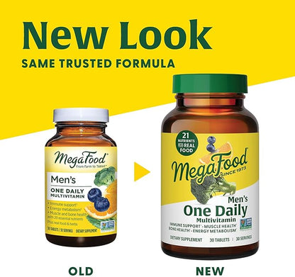 MegaFood One Daily Mens Multivitamins - Multivitamin for Men - Vitamin C, Vitamin D3 & Vitamin B12 - Muscle, Energy Metabolism & Immune Support - Vegetarian, Gluten Free - 90 Tablets, 90 Servings
