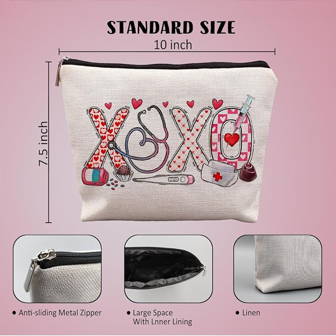 Pink XOXO Nurse Makeup Cosmetic Bags - Gifts for Nurses