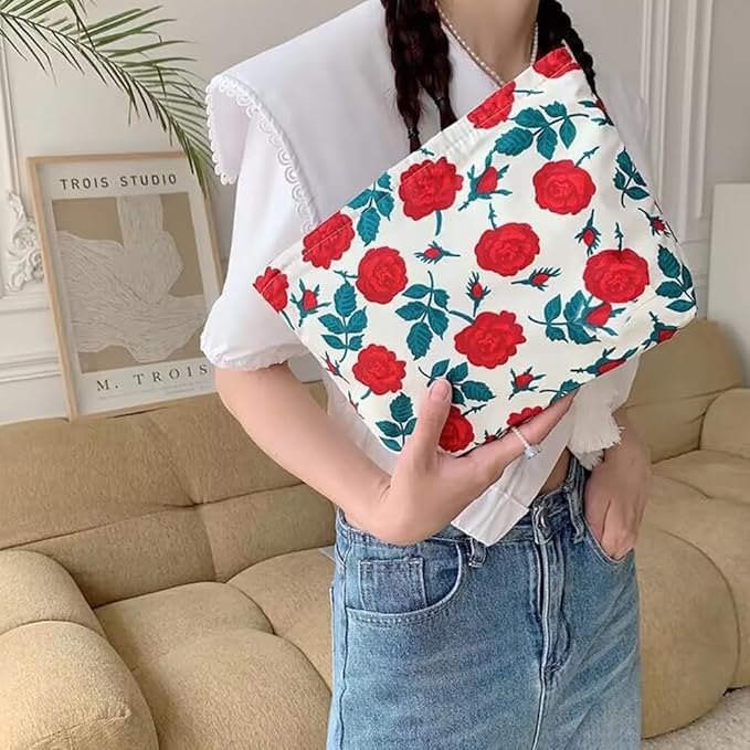 Cosmetic Bags for Women Makeup Bag Large Capacity Purse Travel Toiletry Zipper Storage Pouch Make up Brushes Organizer for Gifts (Red, Rose)