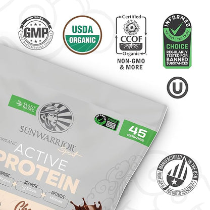 Sunwarrior Vegan Protein Powder USDA Organic Protein Powder Blend | Plant Based BCAA Sugar Free Gluten Free Non-GMO Dairy Free | Chocolate 4.96lbs | Sport Organic Active Protein