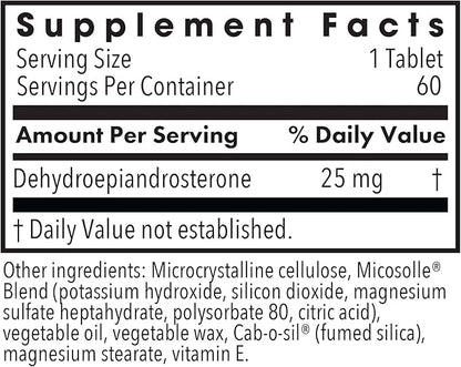 Allergy Research Group DHEA 25mg Supplement - Hormone Support for Men & Women, Micronized Lipid Matrix, Hypoallergenic, Soy-Free, Scored Tablets - 60 Count