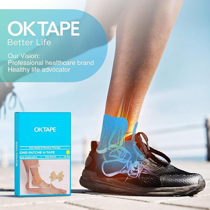 OK TAPE Precut Kinesiology Ankle Tape, 10 Pcs, Pain Relief, Prevent Ankle Sprain, Provide Support for Ankle Ligament, Elastic Athletic Tape, Breathable K Tape for Daily use - Black