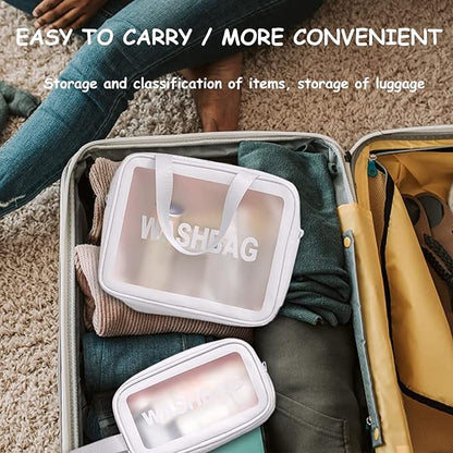 Travel Toiletry Bag for Women Men, Translucent Waterproof Travel Makeup Cosmetic Pouch Traveling Organizer for Toiletries, Cosmetic, Accessories (A-White)