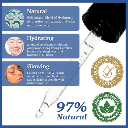 MADE IN USA NATUAL100 HYALURONIC ACID Facial Serum for Plumping Anti Aging Hydrating Glowing Skin with Vitamin E Pairs Well with Vitamin C Face Serum & Hylunaric Acid Moisturizer PURIFECT 30ml 1fl/oz