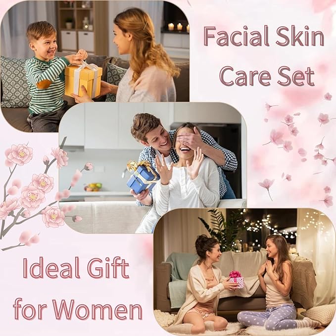 Japan Sakura Skincare Set Women Gifts - 8 Pcs Teenage Skin Care Set - Skin Care for Teens 10-12 - Skincare for Girls 10-12 - Teen Skin Care Kit with Face Mask,Cleanser,Cream,Headband