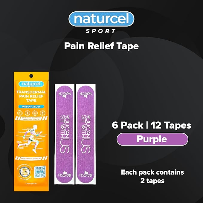 Sport Transdermal Pain Relief Tape, Kinesiology Tape, Sore Joints, Muscles, Back, Knee, Elbow, Shoulder Pain, 2 Elastic Strips(10x2 in), Water Resistant, Accelerated Recovery (Purple, 6 Pack)
