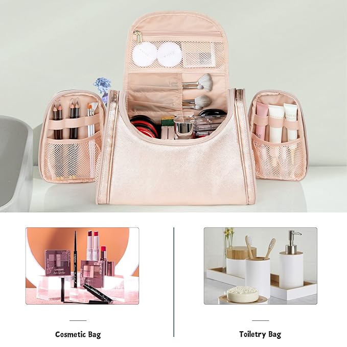 Ethereal Large Makeup Bag, Rose Gold Travel Makeup Bag with Shoulder Strap Toiletry Bag for Women Waterproof Cosmetic Travel Bag