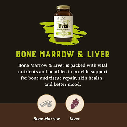 Heart & Soil Grass-Fed Bone Marrow & Liver Supplement - Desiccated Organ Supplements to Enhance Mood, Bone, Joint, Tissue, & Skin Health - 180 Capsules