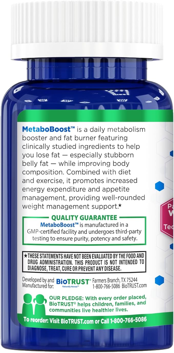 BioTrust MetaboBoost Weight Loss Supplement – Appetite Suppressant | Calorie Fat Burner | Metabolism Booster – Clinically-Studied Diet Pills with Berberine for Holistic WeightLoss Support- 60 Capsules