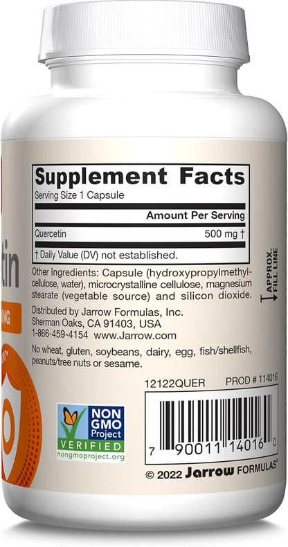 Jarrow Formulas Quercetin 500 mg, Dietary Supplement, Antioxidant Support for Cardiovascular and Immune Health, 100 Veggie Capsules, 100 Day Supply