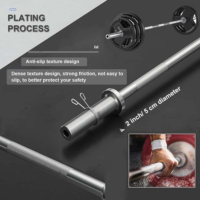 uyoyous 4FT Barbell Bar Solid Threaded Chrome barbell 2 inch 120cm for
