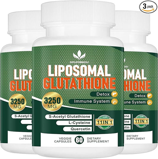 3250 MG Liposomal Glutathione Supplement,Reduced L-Glutathione with Resveratrol,Quercetin, Antioxidant Supplement for Immune System,Gluten Free & Non-GMO, 180 Capsules