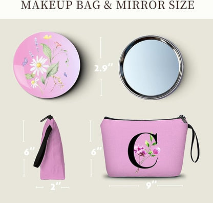 SEAMOON Birthday Thank You Appreciation Monogrammed Gifts for Mom Aunt Teacher Sister Friend Coworkers Bride Bridesmaid Makeup Cosmetic Bag with Mirror Mothers Day Christmas Graduation C