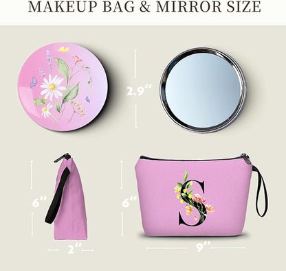 SEAMOON Women Birthday Unique Bride to be Bridal Shower Initial Gifts for Mom Sister Friend Her Teacher Aunt Makeup Cosmetic Bag with Mirror Mothers Day Christmas Graduation S