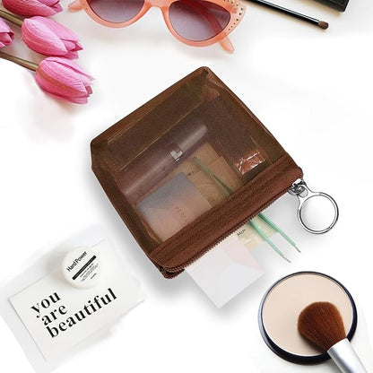 Aosbos 3-Pack Mesh Cosmetic Bag Set - Travel/On-The-Go Makeup Storage, Zipper Closure Small Pouch