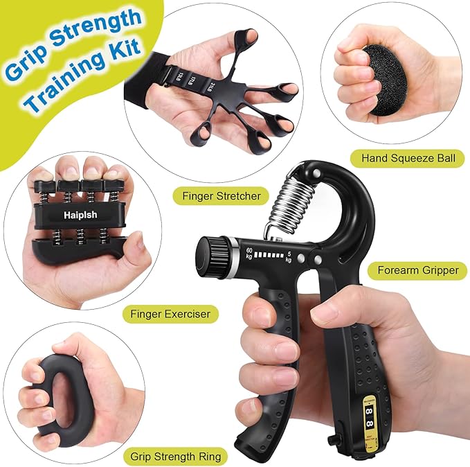 Grip Strength Trainer Kit (5 Pack) with Finger Exerciser