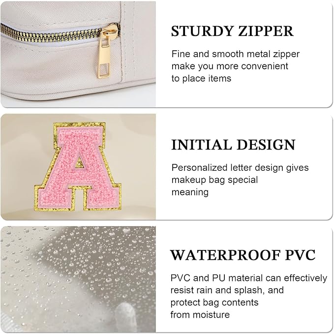YOOLIFE Initial Makeup Bag Travel Toiletry Bag, Clear Makeup Bag Preppy Cosmetic Bag Clear Makeup Bags With Zipper Girlfriend Teacher 7 Year Old Girl Gifts Daughter Gifts Swim Gifts For Girls White Z