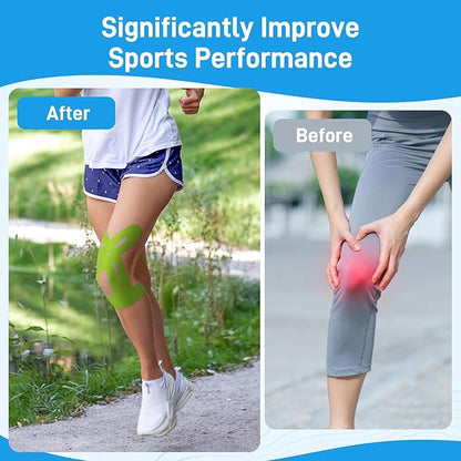 Kinesiology Tape for Knees, 20 Count Knee Tape for Knee Pain Relief Pre Cut, Support Muscles and Joints, Latex Free, Waterproof and Elastic (Green 20pcs)
