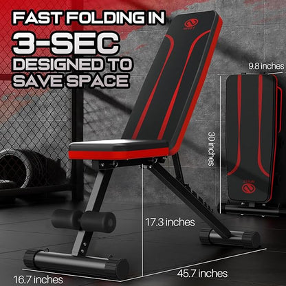 Adjustable Weight Bench for Full Body Workout 3-Sec Folding&