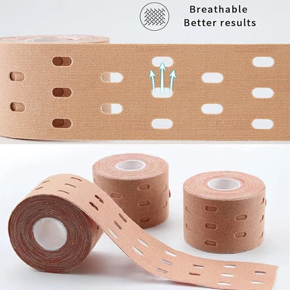 Waterproof Kinesiology Tape-4 Rolls | Elastic Athletic Tape for Joints Support & Muscle Pain Relief,Latex Free Cotton Sport Tape with Hole Perfect for Any Activity(4Color-Hollow)
