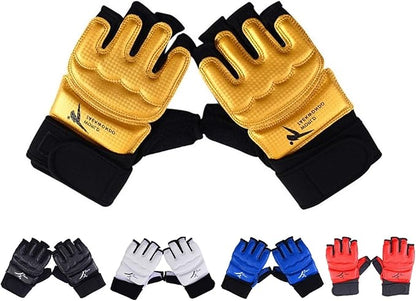 Taekwondo Kickboxing Punch Bag Gloves, Half Mitts WTF UFC MMA Training Boxing Sparring Grappling Martial Arts Muay Thai Wrist Wraps Support Gloves for Men Women Kids (Medium, Golden)